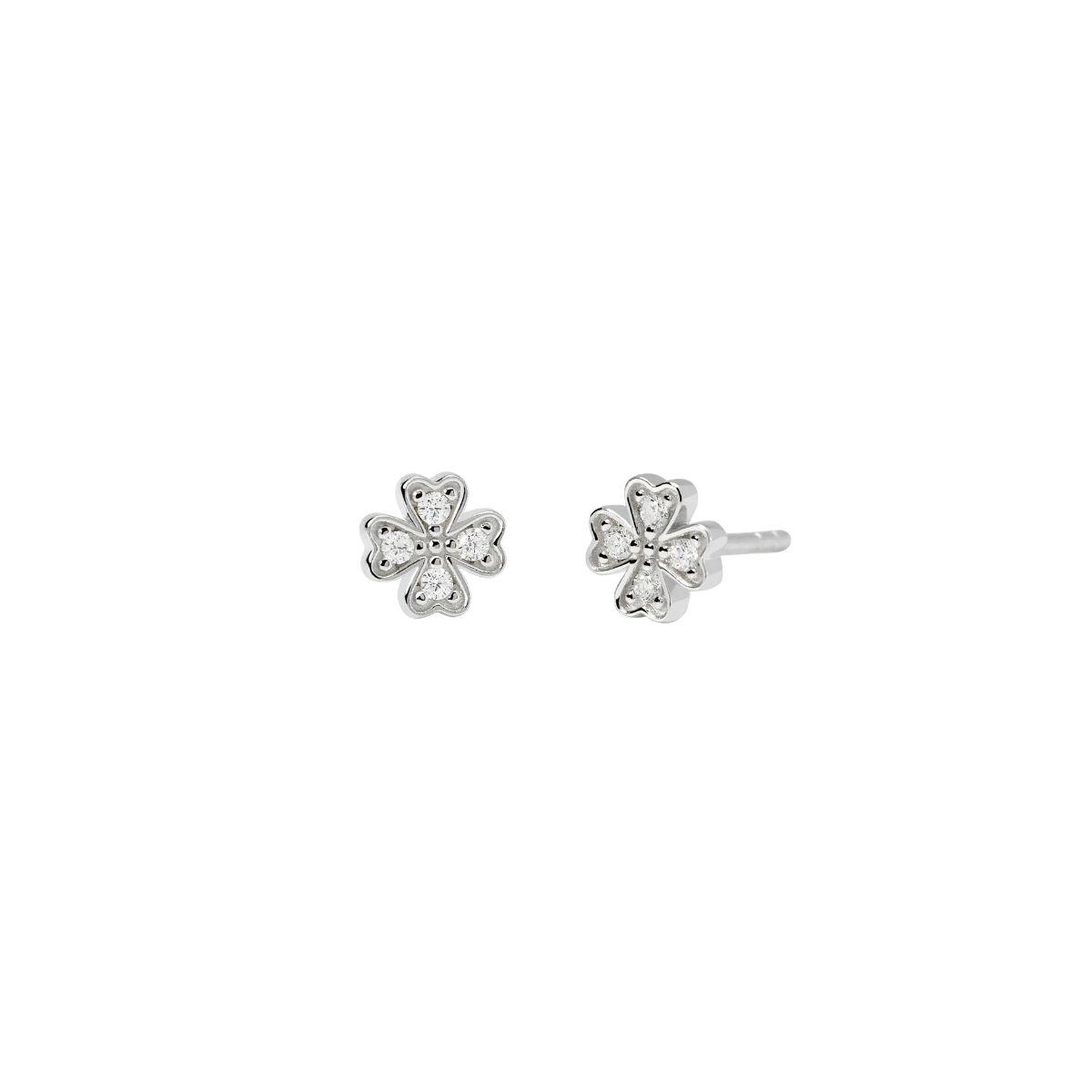 Pendientes mabina de plata y diamantes de laboratorio en forma de trebol