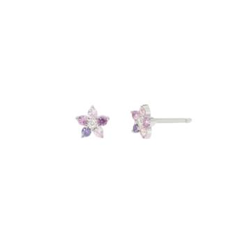 Mabina Junior silver flower-shaped earrings with pink cubic zirconia and synthetic pink tourmaline