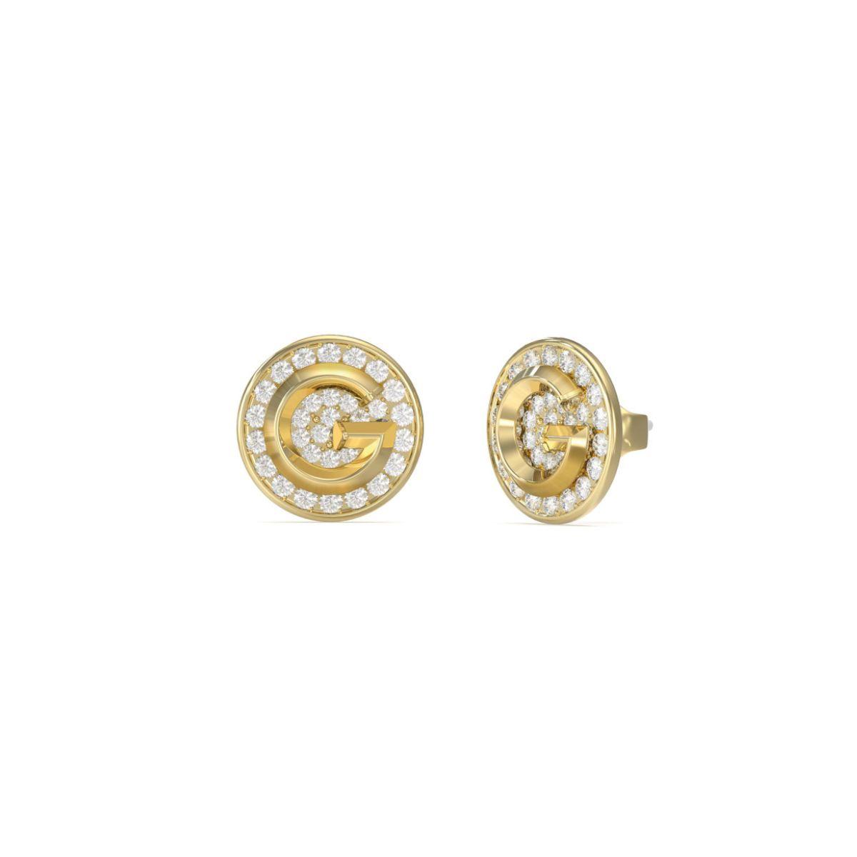 GUESS G CRYSTAL EARRINGS IN GOLD-TONE STEEL AND WHITE ZIRCONIAS JUBE05448JWYGT-U