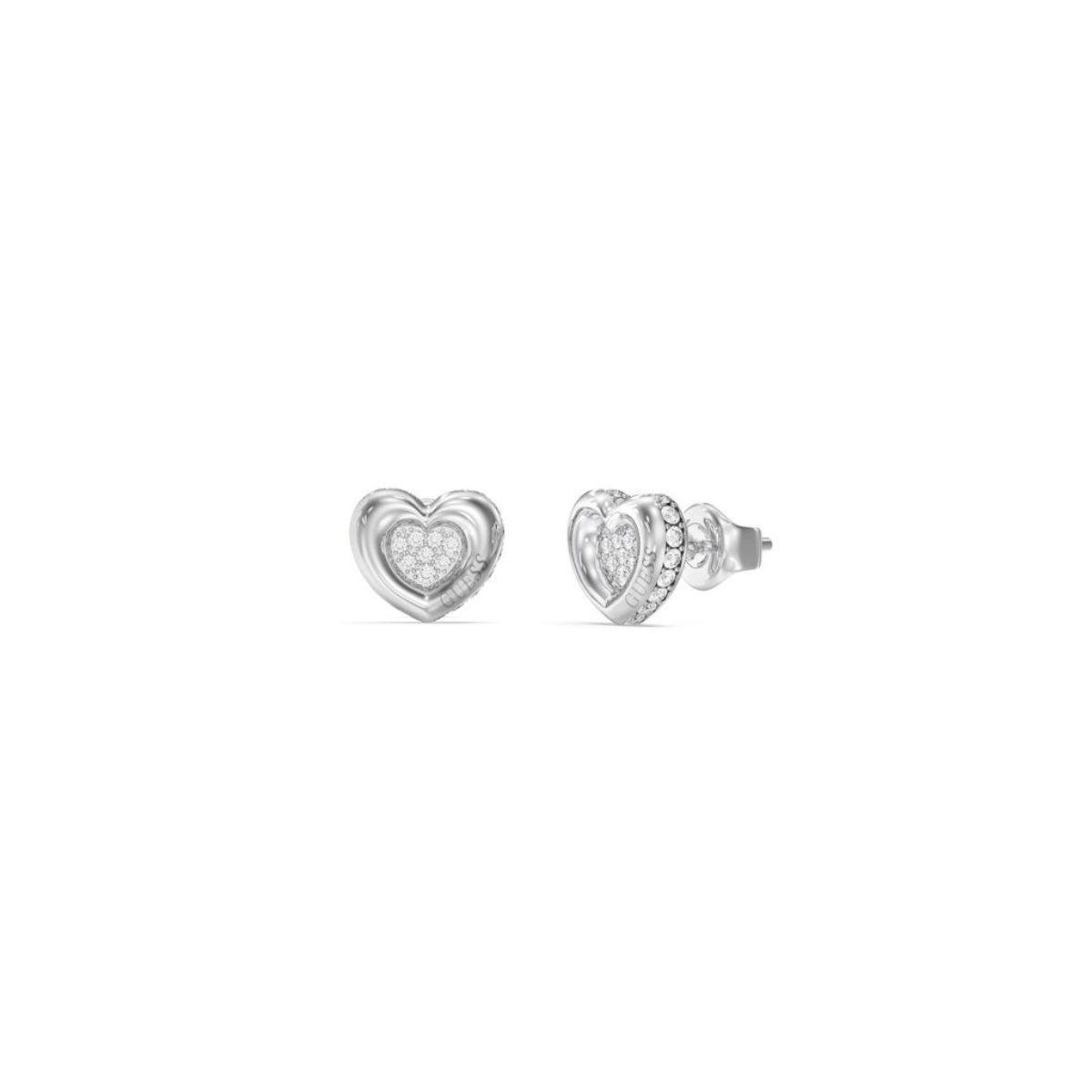GUESS L.O.V.E HEART STEEL AND WHITE ZIRCONIA EARRINGS JUBE05466JWRHT-U