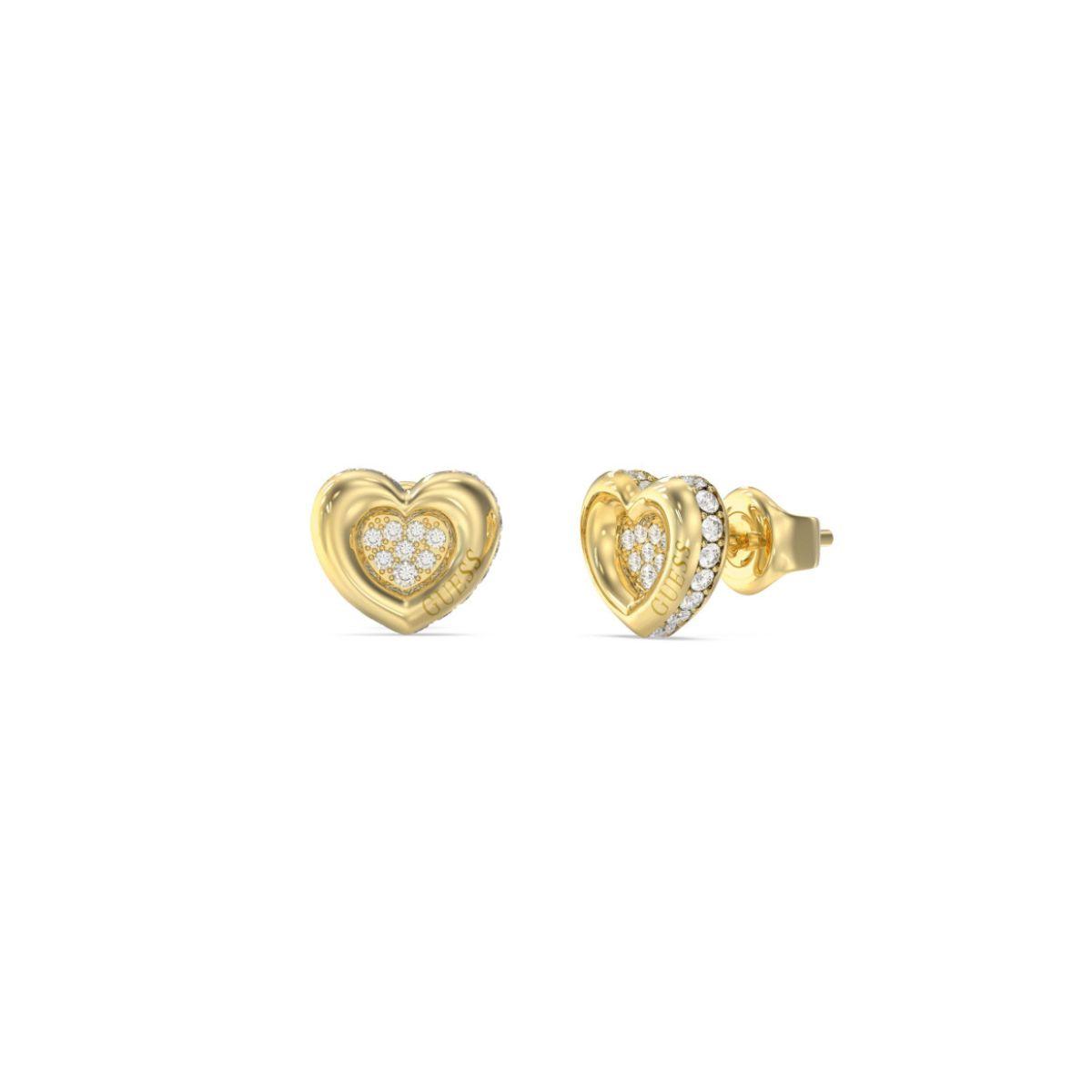 GUESS L.O.V.E GOLD-TONE STEEL AND WHITE ZIRCONIA EARRINGS JUBE05466JWYGT-U