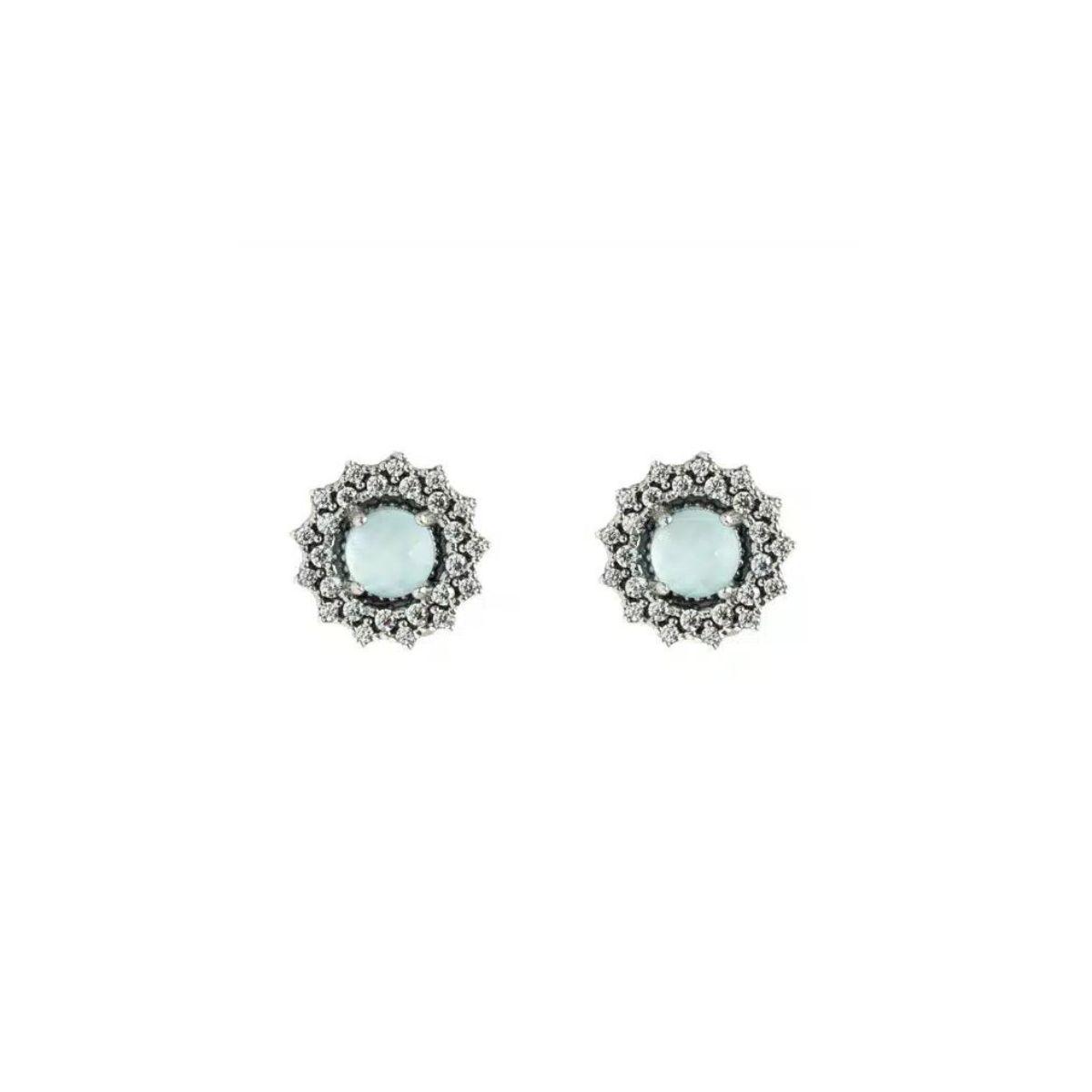 Sunfield Round aged-silver earrings featuring a central cabochon and colored zirconias, an artisanal and versatile piece for a distinctive touch.
