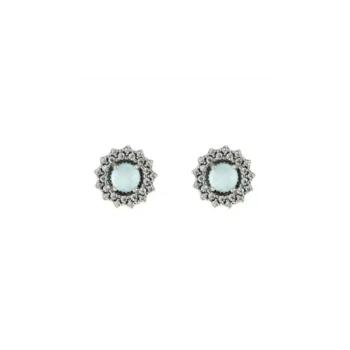 Sunfield Round aged-silver earrings featuring a central cabochon and colored zirconias, an artisanal and versatile piece for a distinctive touch.