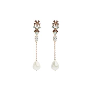 Arracades Sunfield llargues amb disseny floral de plata banyada en or rosa, adornades amb zircònies de diferents talles i tons per aportar lluminositat i elegància.