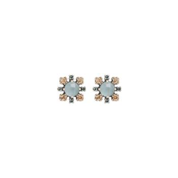 Sunfield Damasco collection silver earrings featuring a central aquamarine quartz stone surrounded by mint green and champagne zirconias; a floral, luminous, and versatile design.