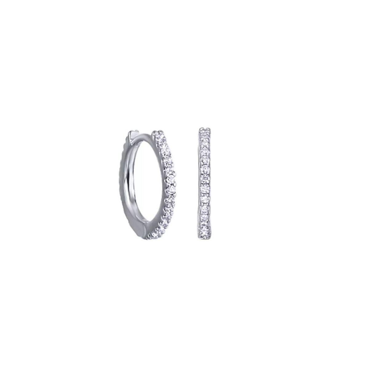 VIDAL & VIDAL EARRINGS SILVER HOOPS WITH WHITE ZIRCONIAS 14x1.5mm S60519E