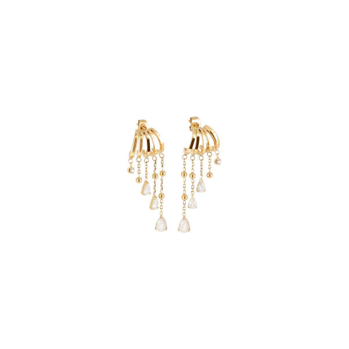 PENDIENTES ZAG BIJOUX MARIA DE ACERO COLOR DORADO Y 5 CADENITAS SEX25196-01WHT