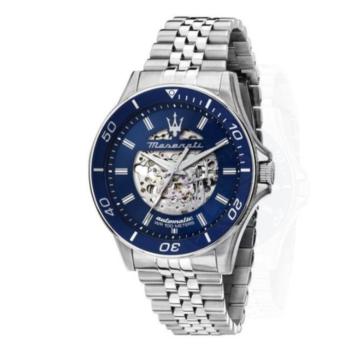 RELOJ MASERATI AUTOMATICO MODELO SFIDA CON ESFERA AZUL MARINO Y CORREA PLATEADA. RELOJ PARA HOMBRE.