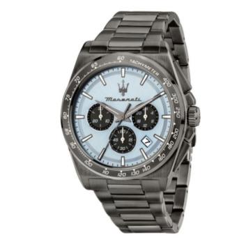 RELOJ MASERATI VELOCITÀ CON ESFERA DE COLOR AZUL CLARO Y CORREA GRIS. RELOJ PARA HOMBRE.