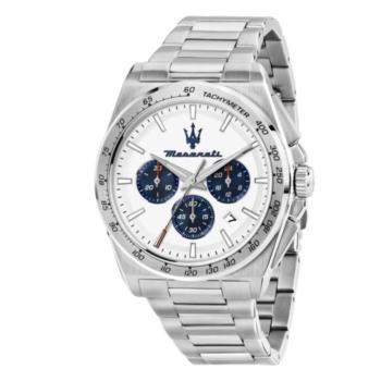 Men's silver-tone Maserati Competizione watch with a blue and white dial.