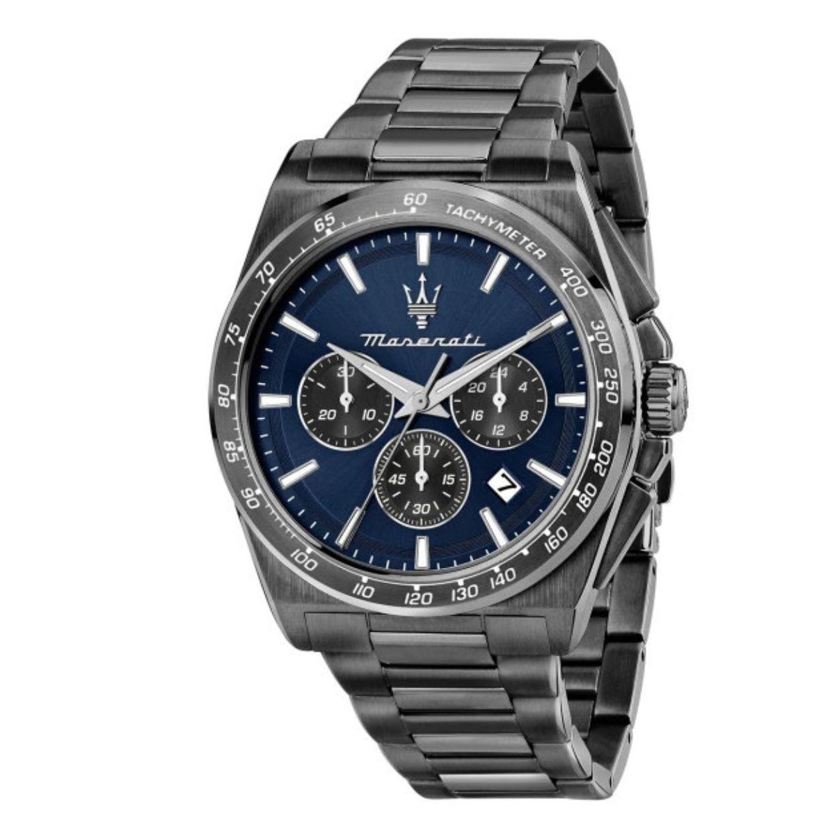 Maserati men's watch, Velocita model, black with a blue dial.
