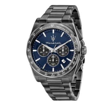 Maserati men's watch, Velocita model, black with a blue dial.