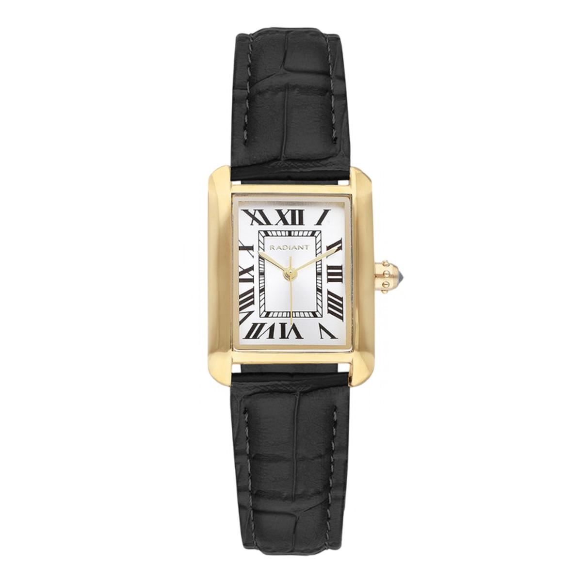 RELLOTGE RADIANT QUADRAT AMB CORRETJA DE PELL NEGRA