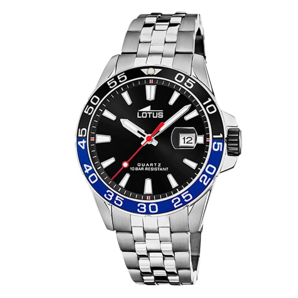 LOTUS SILVER WATCH WITH BLACK DIAL 18766/4