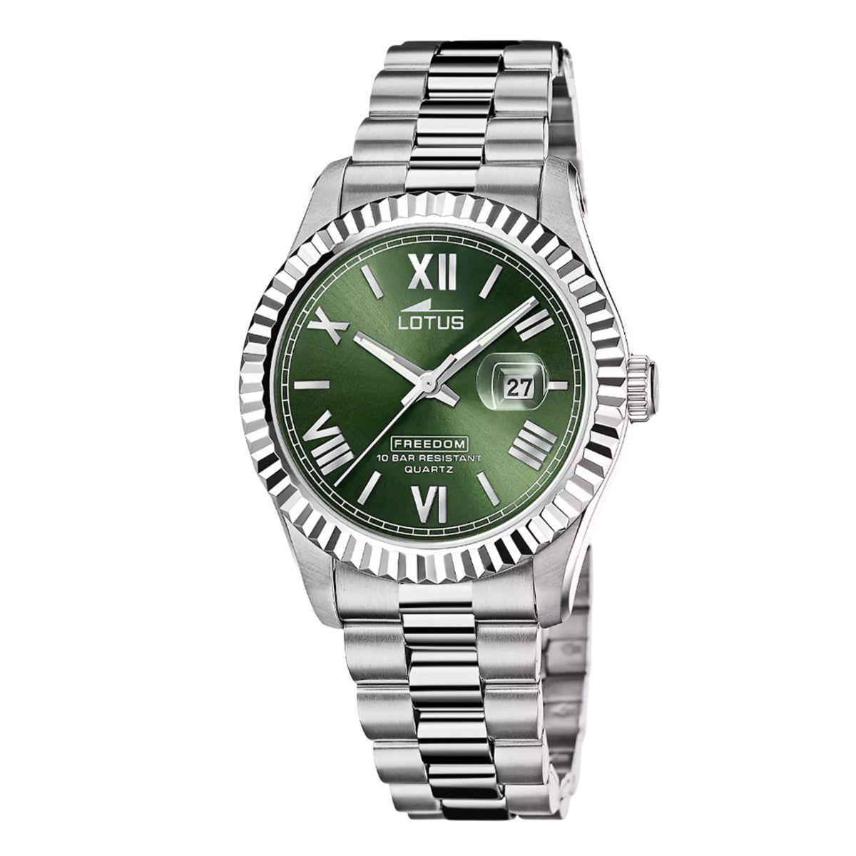 LOTUS STEEL WATCH WITH GREEN DIAL 19002/4