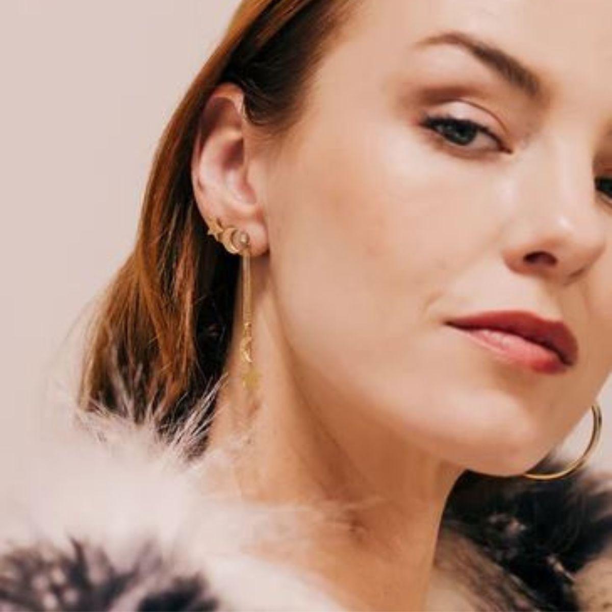 ARRACADES ZAG BIJOUX ESTRELLA I LLUNA D'ACER COLOR DAURAT I CIRCONETES SEP18317-01WHT