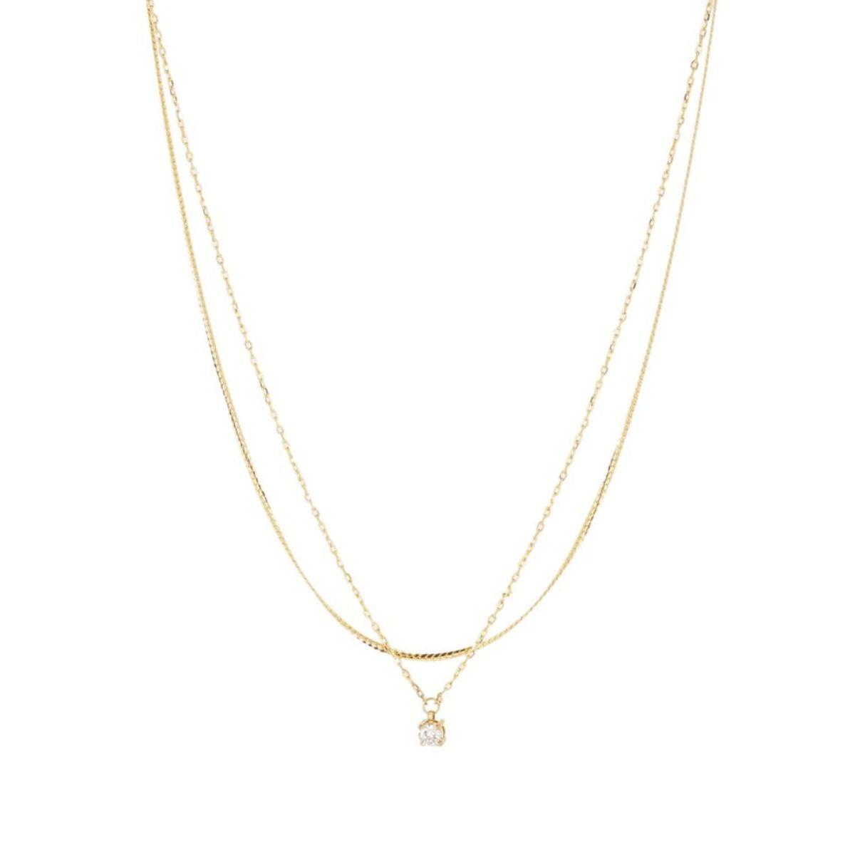 ZAG BIJOUX THAUMAS GOLD-TONE STEEL NECKLACE WITH DOUBLE CHAIN ​​AND A ZIRCONIA SNS24463-01WHT