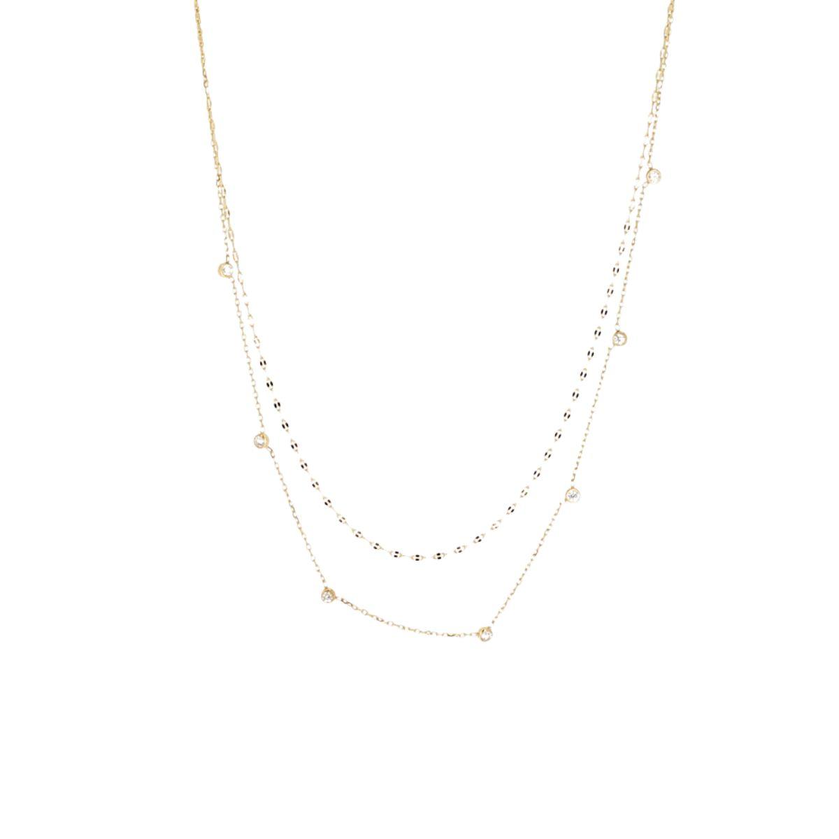 COLLARET ZAG BIJOUX TAZIO DE DOBLE VOLTA D'ACER COLOR DAURAT AMB CIRCONETES SNX25635-01WHT