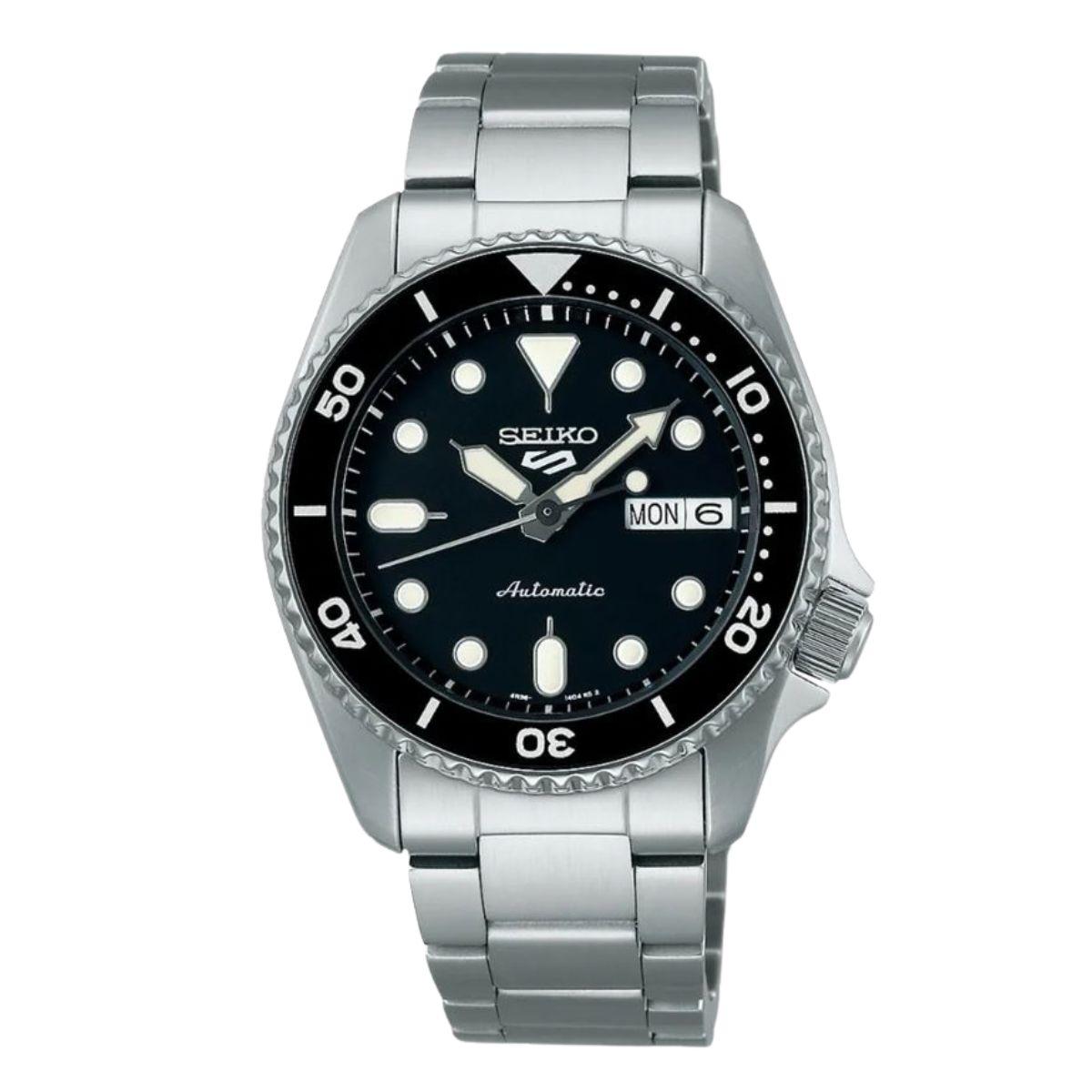 Seiko 5 Sports men's watch in silver with a black dial