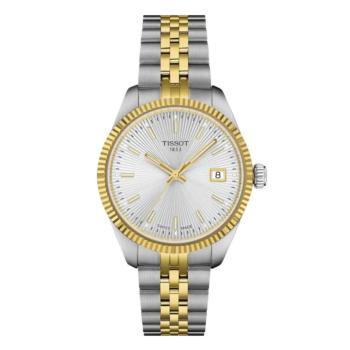 Tissot Ballade watch for women, 34mm dial, gold and silver two-tone strap, high-quality Swiss watch.