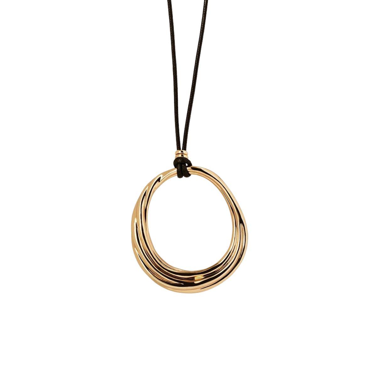 collar vidal y vidal bañado en oro con cadena de nylon marron, collgante largo.