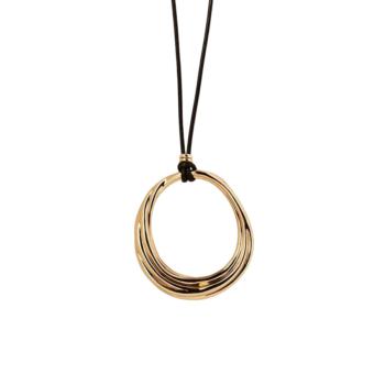 collar vidal y vidal bañado en oro con cadena de nylon marron, collgante largo.