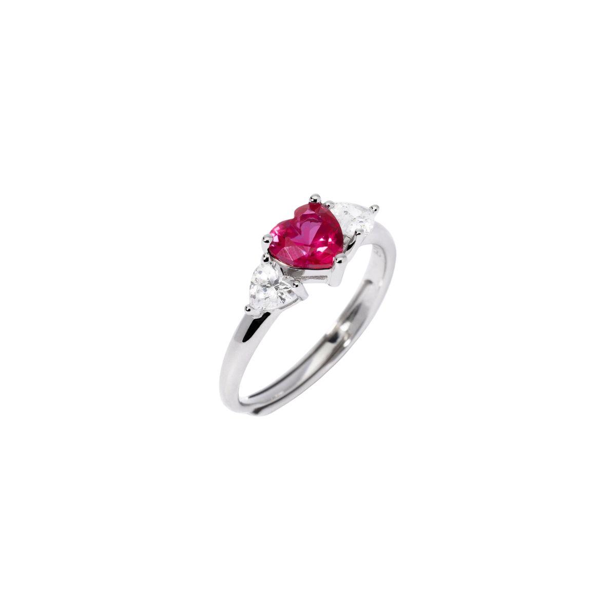 ANILLO MABINA DE PLATA CON CIRCONITAS Y RUBI SINTETICO EN TALLA CORAZON 523441 TALLA 11 A 19 