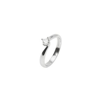 Anillo solitario de plata rodiada con diamante sintético de 0,20 ct.