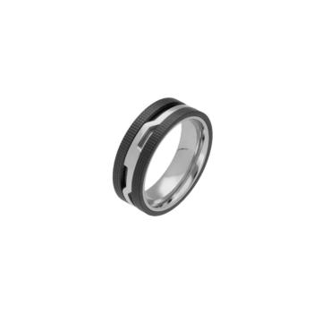 ANILLO LISKA DE ACERO PLATEADO Y NEGRO 847AN341.24 TALLA 24