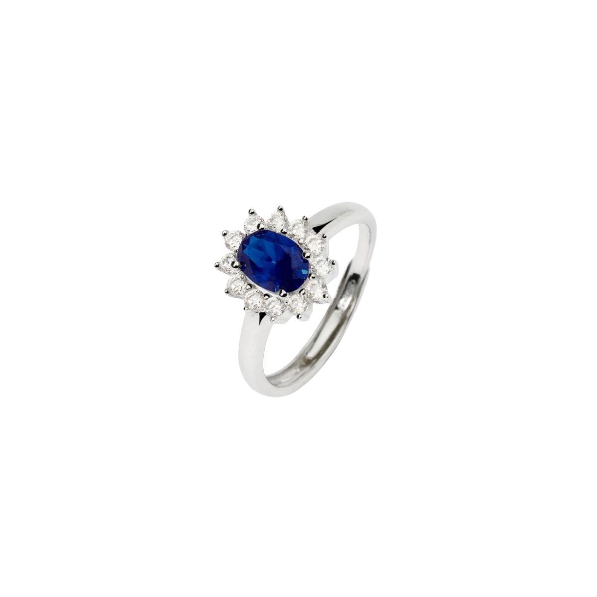 Mabina silver ring with an oval synthetic sapphire and white cubic zirconia