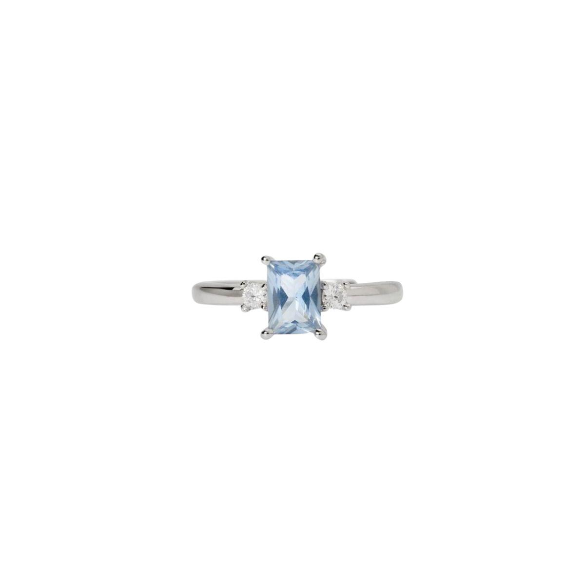 Mabina silver ring with synthetic aquamarine and zirconias 523364 sizes 11 to 19.