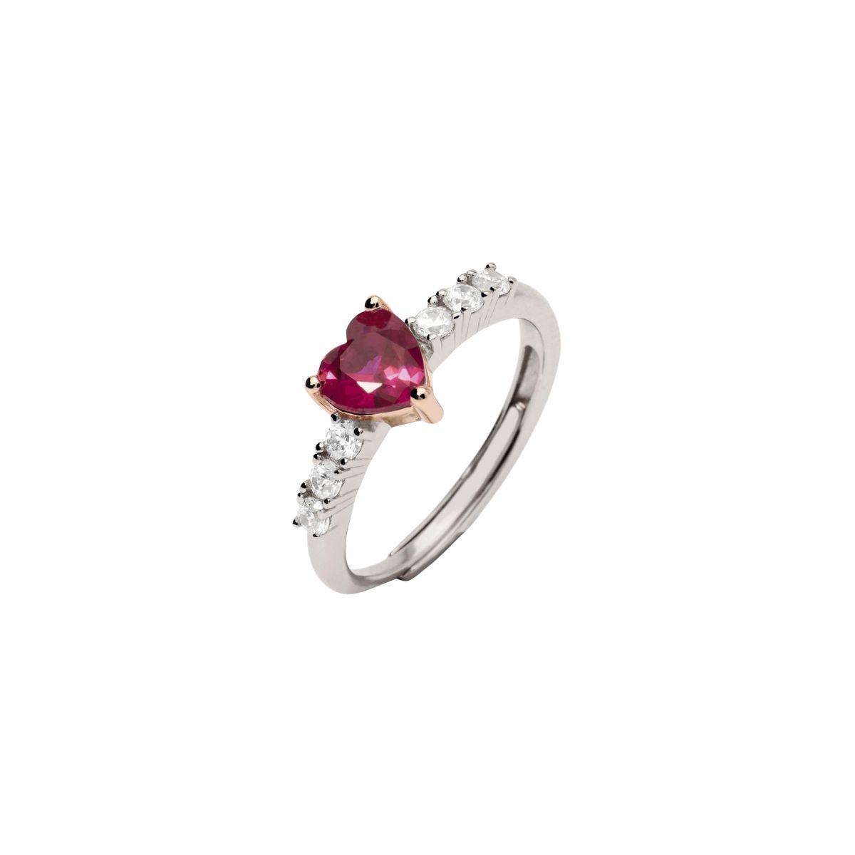 ANILLO MABINA DE PLATA CON CIRCONITAS Y RUBI SINTETICO EN TALLA CORAZON 523407 TALLA 11 A 19 