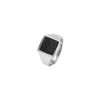 Anillo mabina de caballero ajustable en plata rodiada con una base cuadrada de circonita negra.