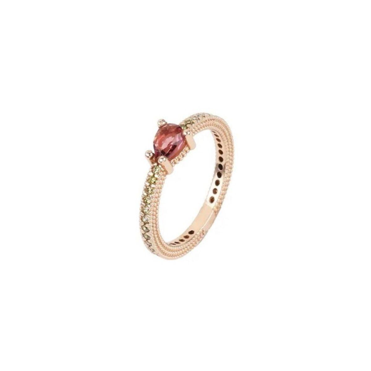 SUNFIELD RING IN ROSE GOLD PLATED SILVER, PINK TOURMALINE AND GREEN ZIRCONIAS AN064465/2-13 SIZE 13