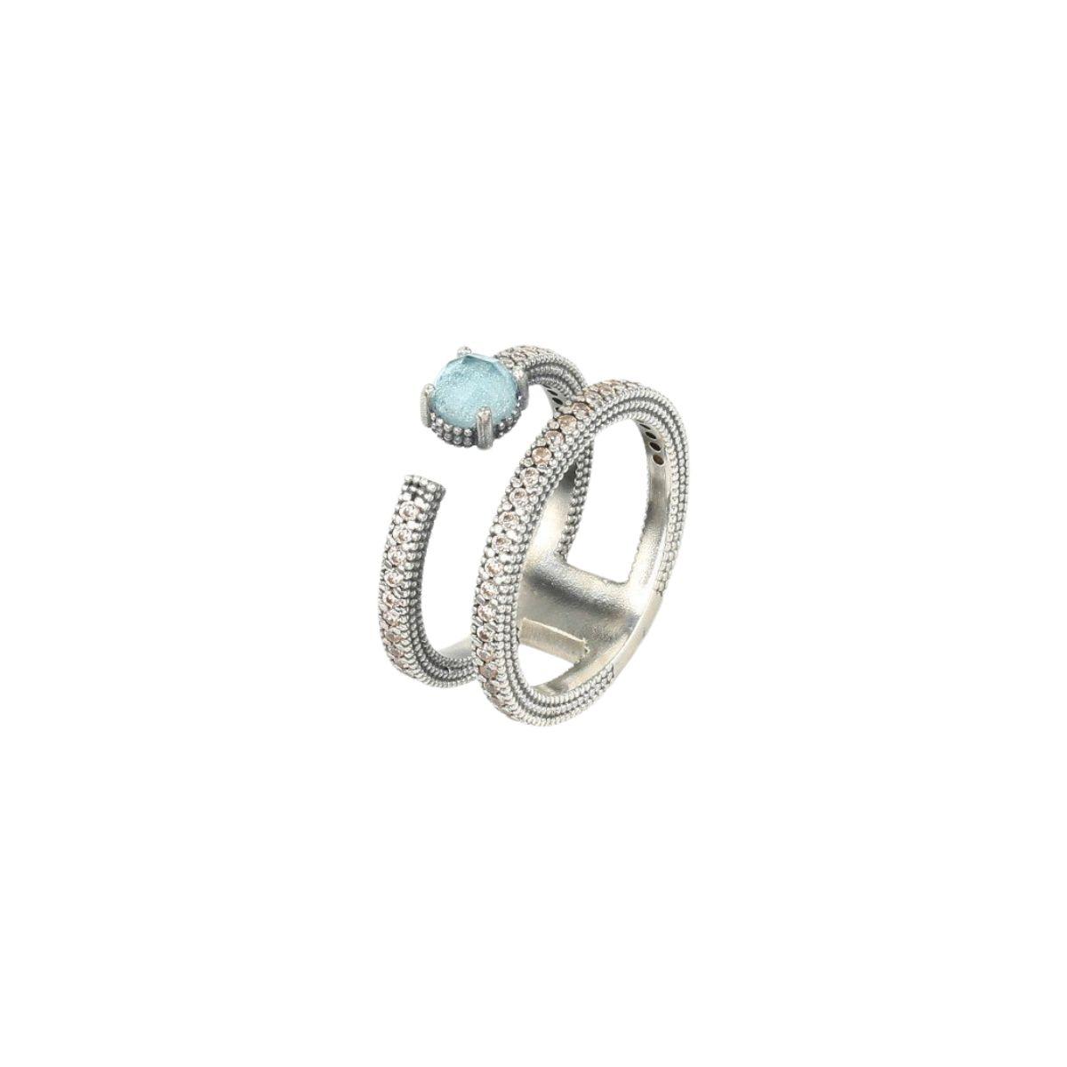 ANELL SUNFIELD DE PLATA, AIGUAMARINA I ZIRCÒNIES CAVA AN064472-13CENTRAL TALLA 13 CENTRAL