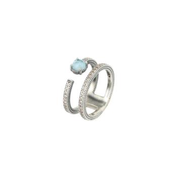 ANELL SUNFIELD DE PLATA, AIGUAMARINA I ZIRCÒNIES CAVA AN064472-13CENTRAL TALLA 13 CENTRAL