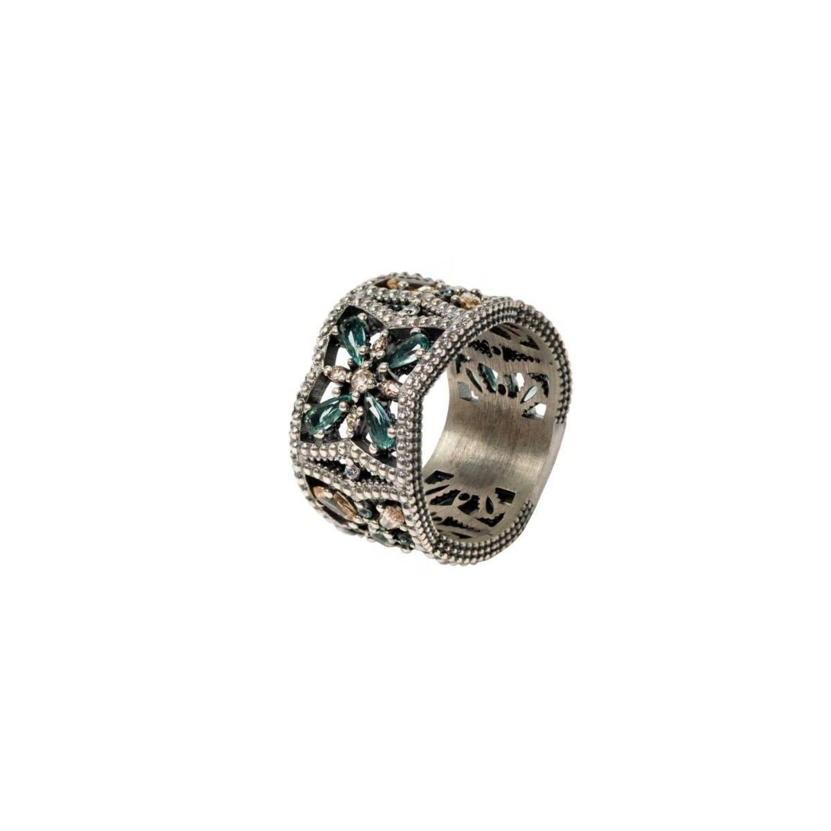 SUNFIELD HABANA FLOWER RING IN SILVER AND ZIRCONIA