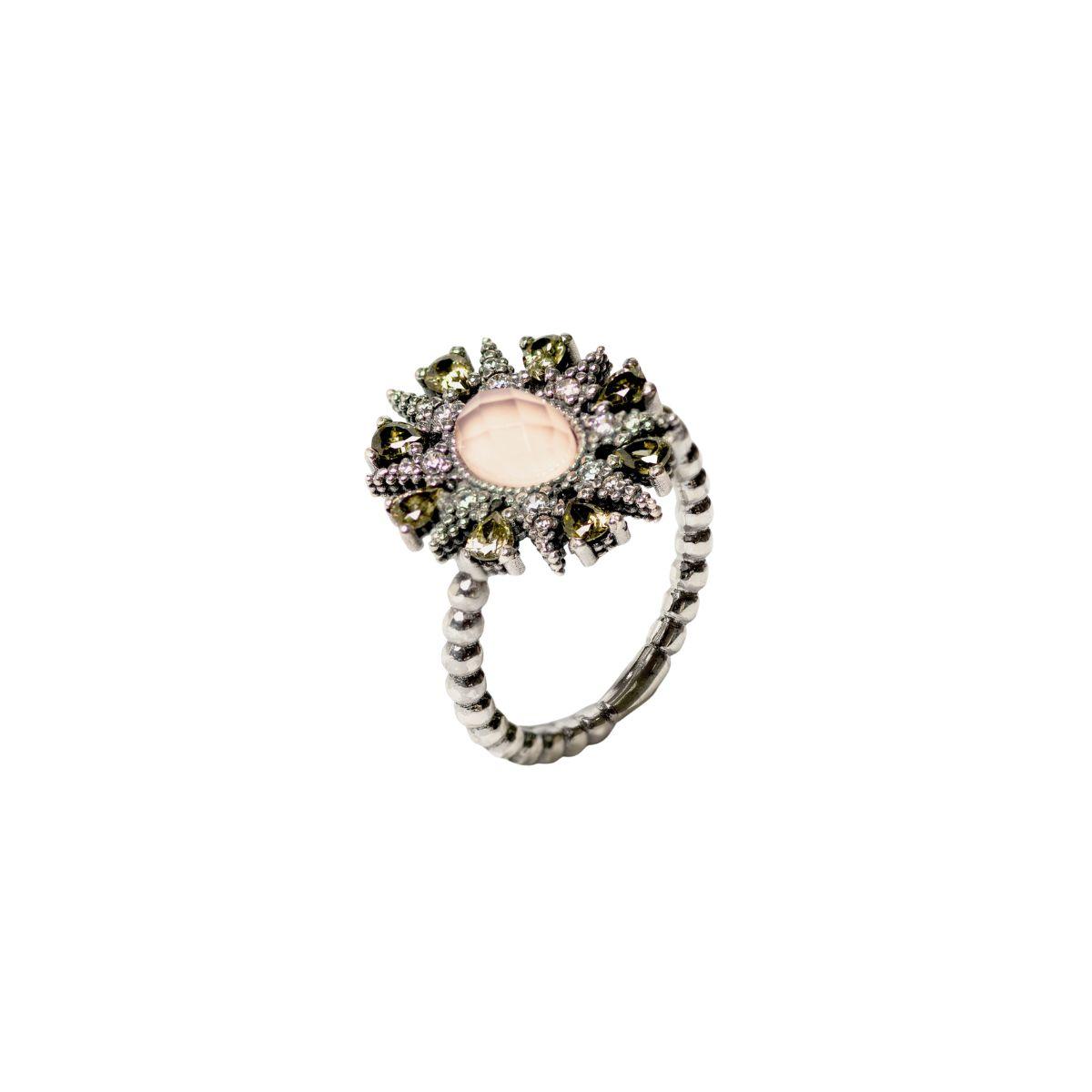 SUNFIELD RING IN SILVER, ROSE QUARTZ AND ZIRCONIAS AN065232-13 SIZE 13