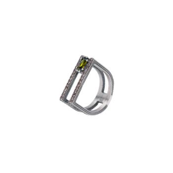 ANILLO SUNFIELD DE PLATA ENVEJECIDA Y CIRCONITAS MARRON Y VERDE AN065421-13.5 TALLA 13.5 CENTRAL