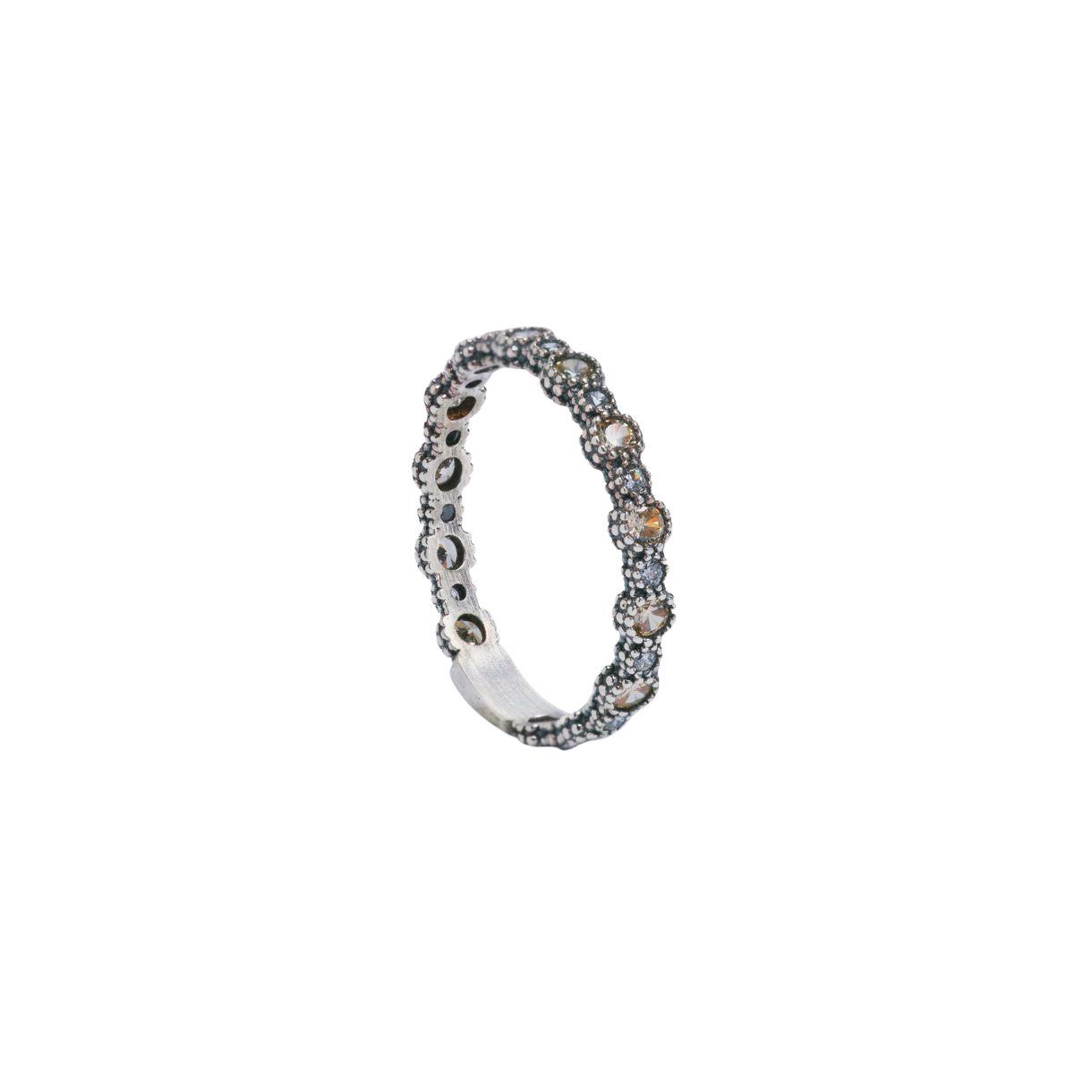 SUNFIELD RING IN TEXTURED SILVER AND ZIRCONIAS AN065441-13 SIZE 13