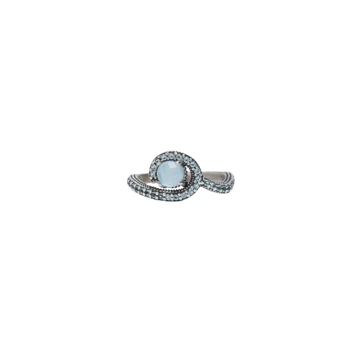 SUNFIELD SILVER RING WITH AQUAMARINE AND BLUE ZIRCONIAS AN065452-13 SIZE 13