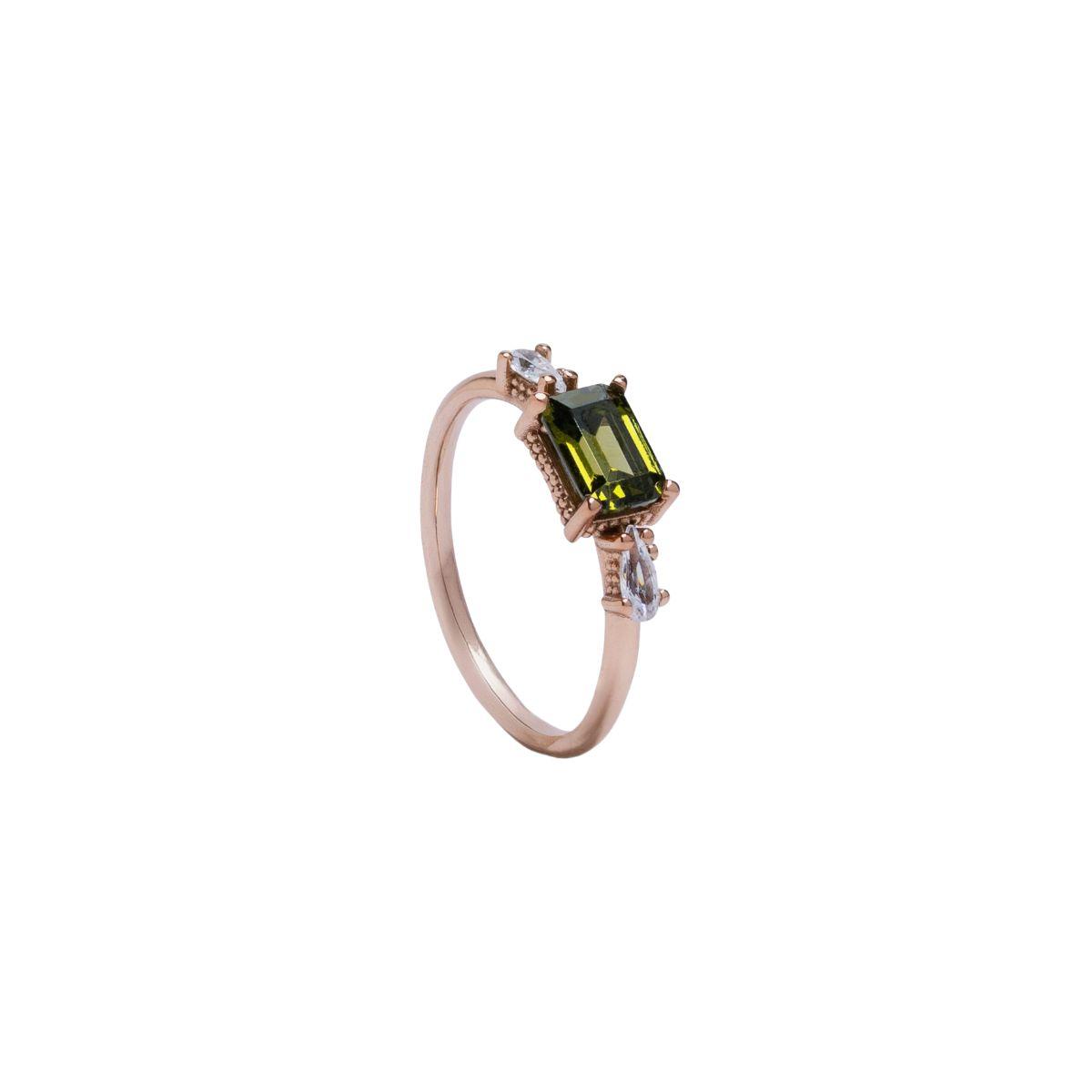 SUNFIELD RING IN ROSE GOLD PLATED SILVER WITH WHITE AND GREEN ZIRCONIAS AN065462/2-14 SIZE 14
