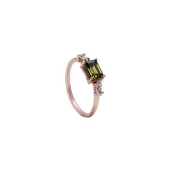 ANILLO SUNFIELD DE PLATA BAÑADA EN ORO ROSA Y CIRCONITAS BLANCA Y VERDE AN065462/2-14 TALLA 14