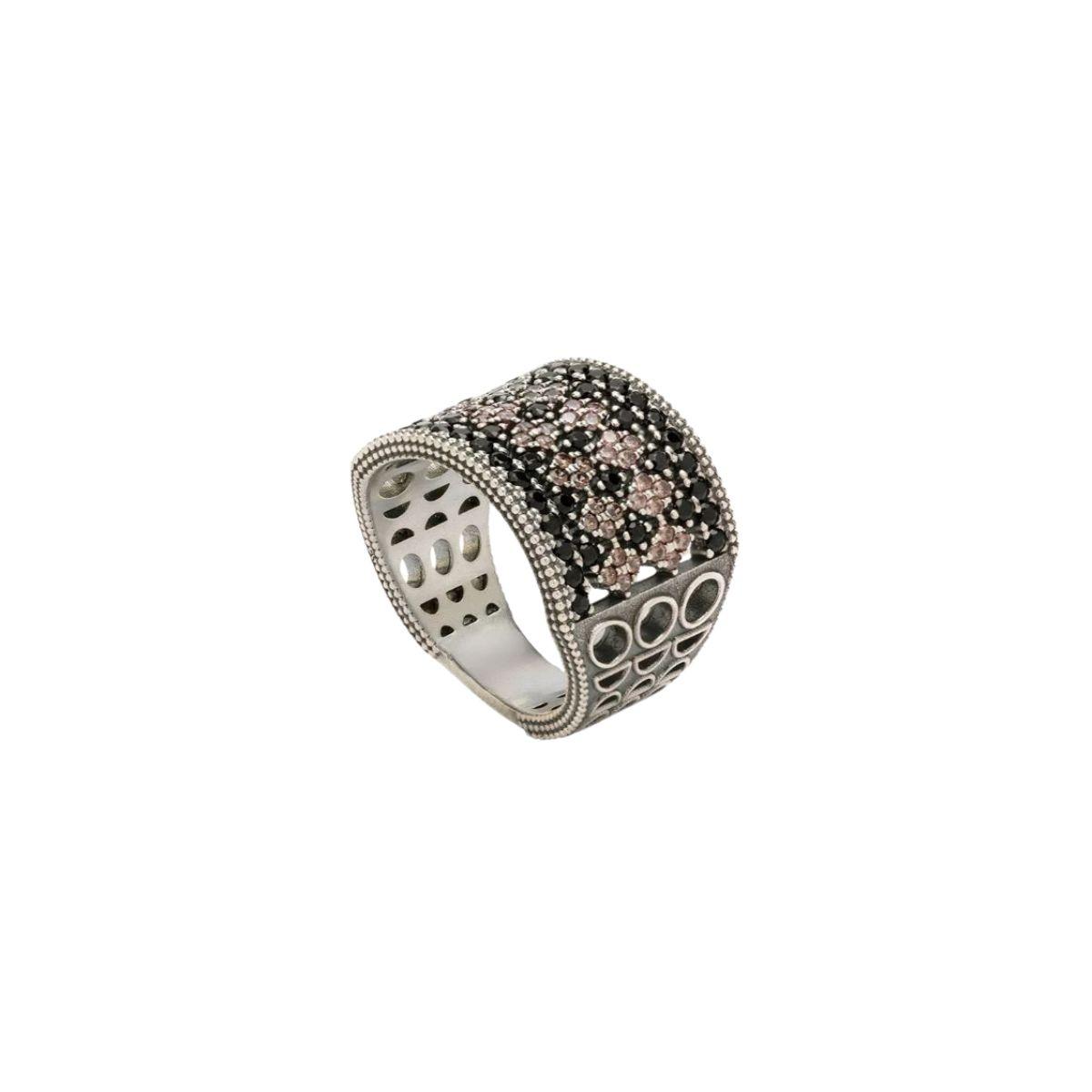 ANILLO Faluya Foncé SUNFIELD DE PLATA Y PIEDRAS NEGRAS Y CAVA