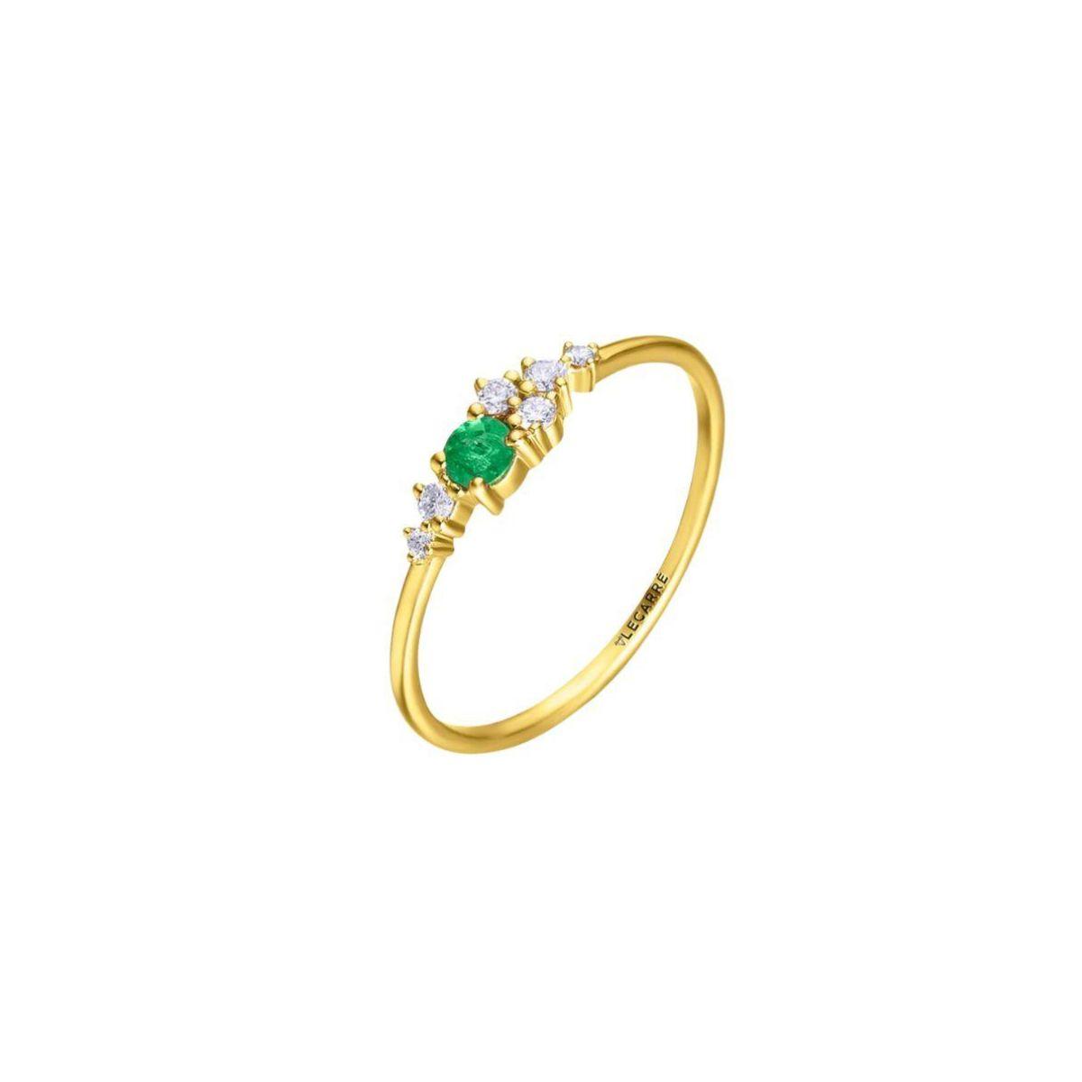 LECARRÉ RING YELLOW GOLD, DIAMONDS AND EMERALD GA192OA.13 SIZE 13