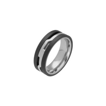 LISKA RING IN BLACK AND SILVER STAINLESS STEEL 847AN341 SIZE 22