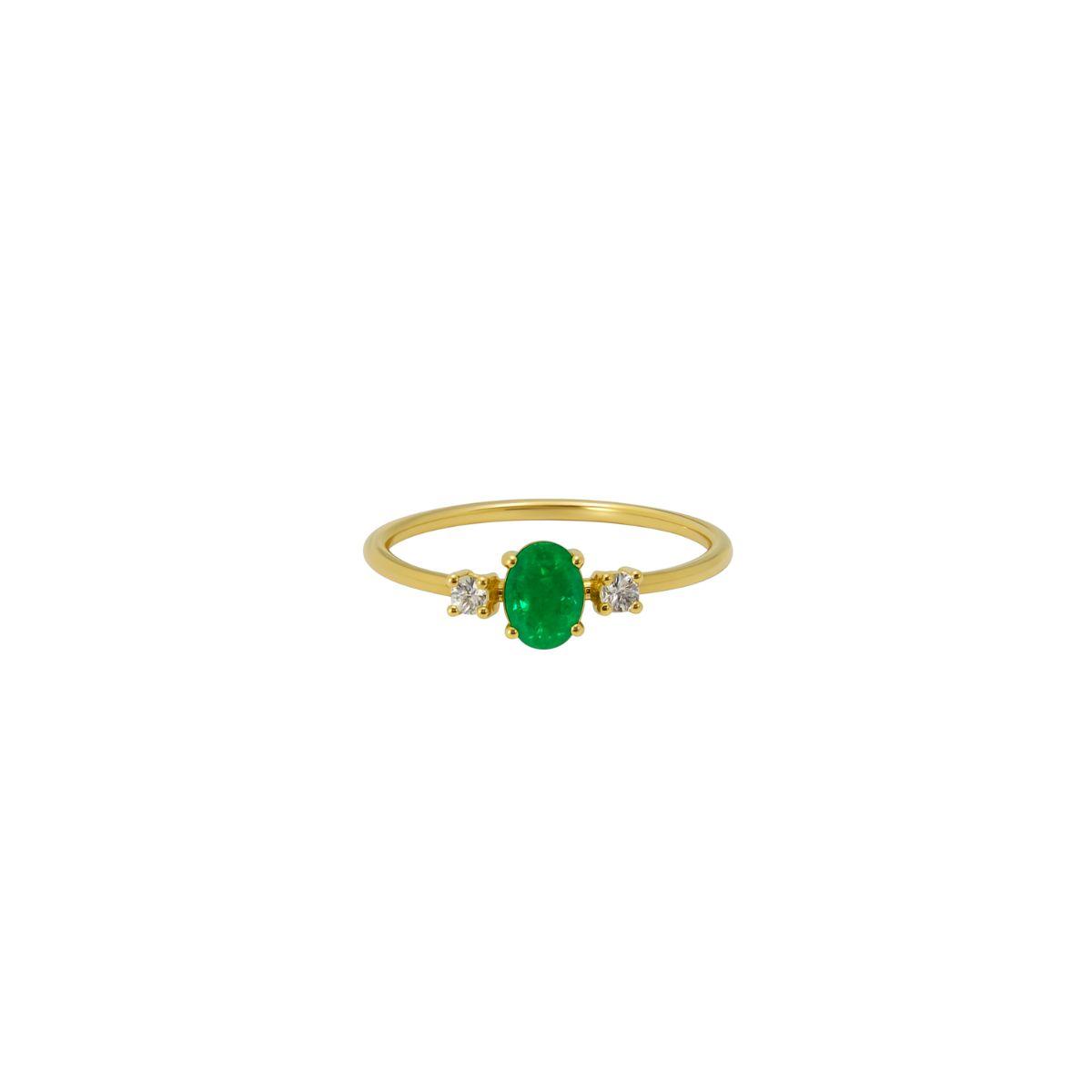 LOMIKO RING IN 9K GOLD AND CULTIVATED DIAMOND 0.10CT AND EMERALD KAN0004ASM SIZE 16