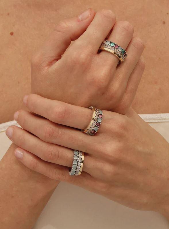 ANILLO DELCERRO DE ORO, PLATA, ESPINELAS Y CALCEDONIA 10813CA TALLA 15 BAJO