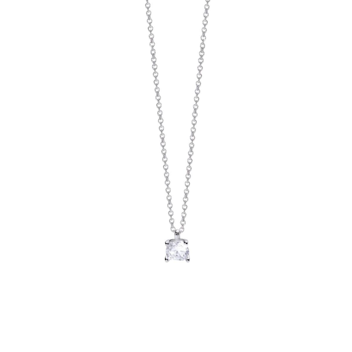Gargantilla mabina ajustable de plata rodiada y cadena rolo con diamante sintético de 0,20 ct.