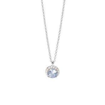 Gargantilla ajustable para mujer en plata rodiada con cadena y colgante de aguamarina sintética y circonita.